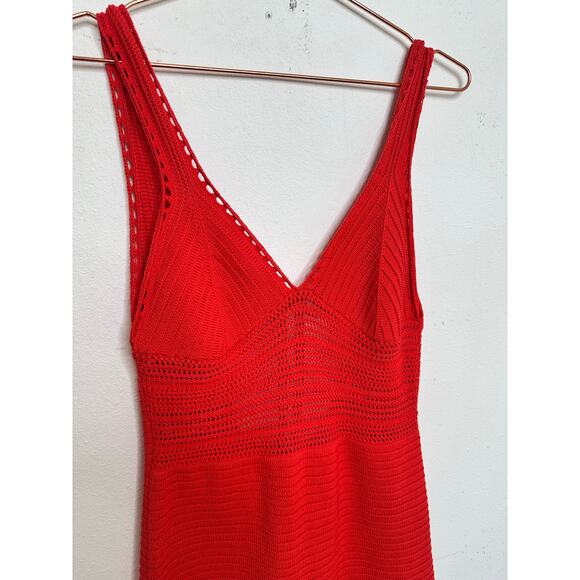 RONNY KOBO Red Orange Crochet V-Neck Open Back Tie Dress Size Medium - Picture 6 of 15